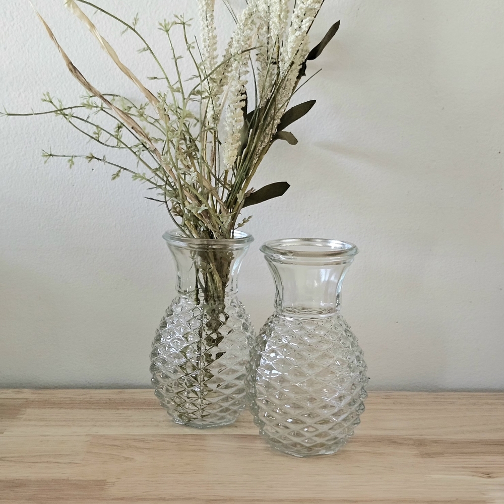 Set of Vintage Clear Pressed Glass Vases